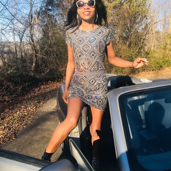 COLLETTE DINNIGAN Heavy BEADED Rhinestone DRESS 1 - Picture 4 of 8